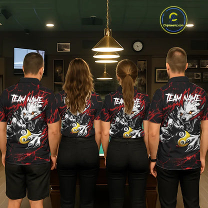 Personalized Wolf Yin-Yang 8 & 9 Ball Billiard Shirt For Men, Billiard Team Jersey Polo & 1/4 Zip TDM5470