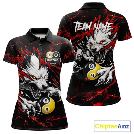 Personalized Wolf Yin-Yang 8 & 9 Ball Billiard Shirt For Women, Billiard Team Jersey Polo & 1/4 Zip TDM5470