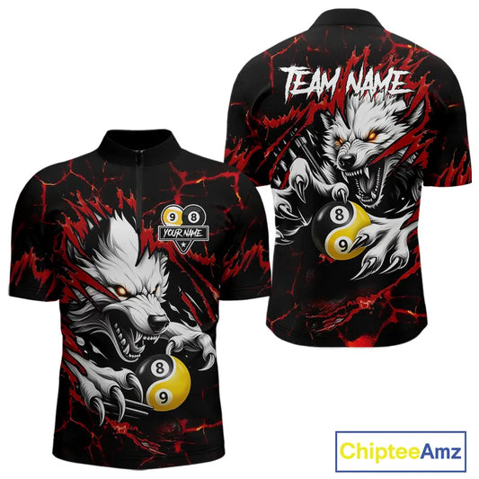 Personalized Wolf Yin-Yang 8 & 9 Ball Billiard Shirt For Men, Billiard Team Jersey Polo & 1/4 Zip TDM5470
