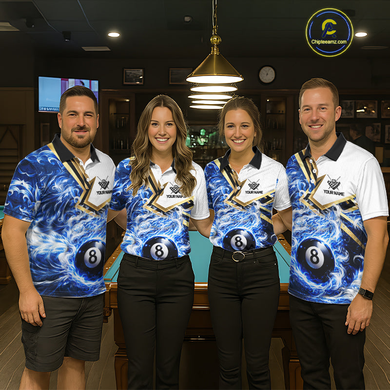 Blue 8 Ball Flame Smoke Golden Billiard Shirt For Men Custom Pool Team Jersey Polo & 1/4 Zip TDM5735