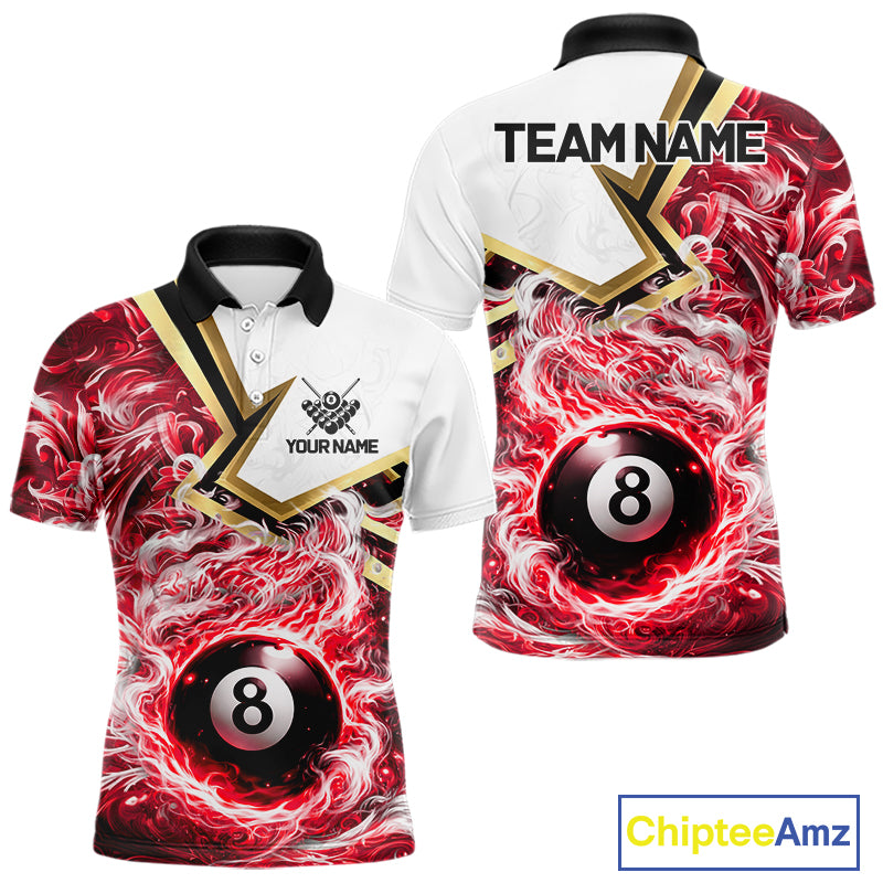 Red 8 Ball Flame Smoke Golden Billiard Shirt For Men Custom Pool Team Jersey Polo & 1/4 Zip TDM5736