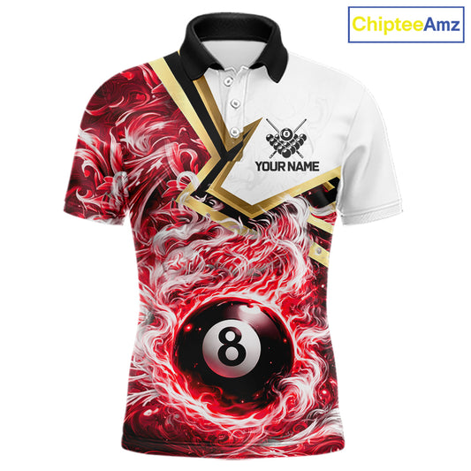 Red 8 Ball Flame Smoke Golden Billiard Shirt For Men Custom Pool Team Jersey Polo & 1/4 Zip TDM5736