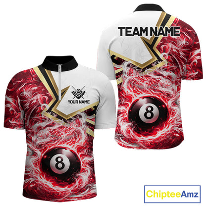 Red 8 Ball Flame Smoke Golden Billiard Shirt For Men Custom Pool Team Jersey Polo & 1/4 Zip TDM5736