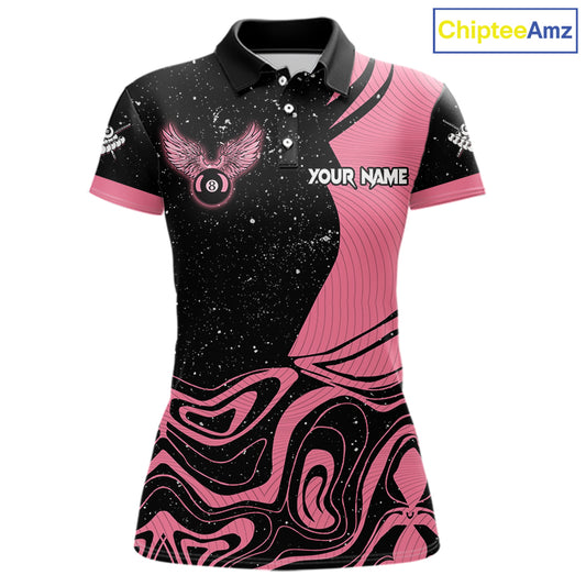 Black And Pink Funny Pool Balls Heart Billiard Shirt For Women Custom Valentine Billiard Jersey TDM5741
