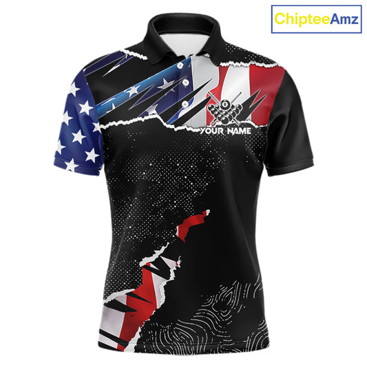 Custom Grunge American Flag Billiard Shirt For Men, Patriotic Pool Team Jersey Polo & 1/4 Zip TDM5927