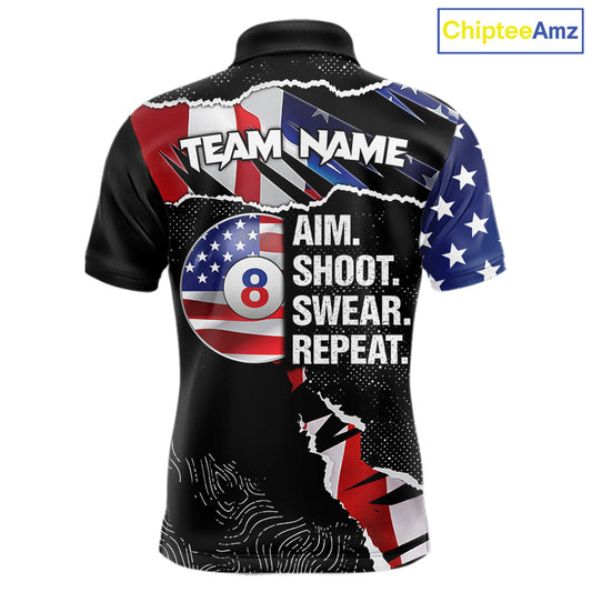 American Flag 8 Ball Aim Shoot Swear Repeat Men's Billiard Shirt Custom Pool Jersey Polo & 1/4 Zip TDM5928