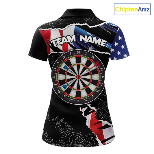 Custom Grunge American Flag Darts Shirt For Women, Patriotic Darts Team Jersey Polo & 1/4 Zip TDM5929
