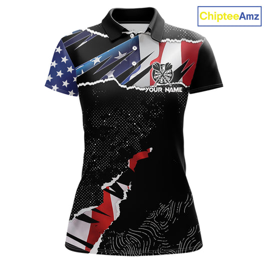 Custom Grunge American Flag Darts Shirt For Women, Patriotic Darts Team Jersey Polo & 1/4 Zip TDM5929