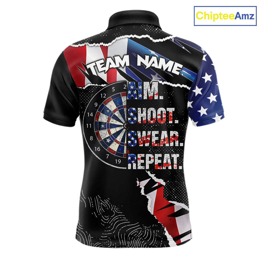 American Flag Aim Shoot Swear Repeat Darts Shirt For Men Custom Darts Jersey Team Polo & 1/4 Zip TDM5930