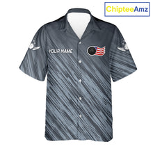 Load image into Gallery viewer, Personalized US Flag Grey Hawaiian Bowling Shirt For Women, Patriotic Bowling Team Jersey TDM6087