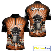 Load image into Gallery viewer, Orange Funny Raccoon Bowling Jersey For Men Custom Graffiti Bowling Shirt Team Polo &amp; 1/4 Zip TDM6093