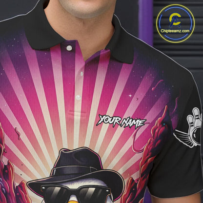 Pink Funny Duck Bowling Jersey For Men Custom Graffiti Bowling Shirt Team Polo & 1/4 Zip Shirt TDM6094