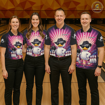 Pink Funny Duck Bowling Jersey For Women Custom Graffiti Bowling Shirt Team Polo & 1/4 Zip Shirt TDM6094