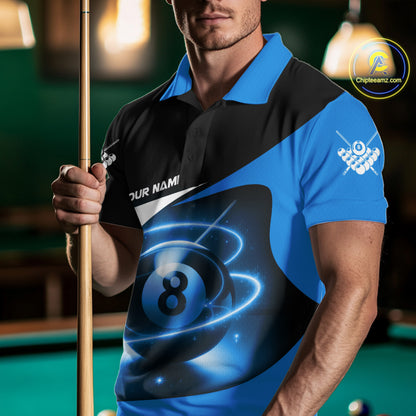 Blue 8 Ball Pool Billiard Shirt For Men Custom Glowing Billiard Team Jersey Polo & 1/4 Zip TDM6341