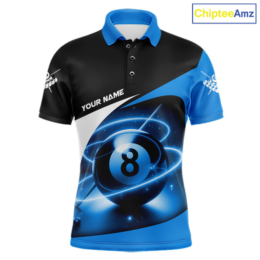 Blue 8 Ball Pool Billiard Shirt For Men Custom Glowing Billiard Team Jersey Polo & 1/4 Zip TDM6341