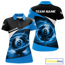 Load image into Gallery viewer, Blue 8 Ball Pool Billiard Shirt For Women Custom Glowing Billiard Team Jersey Polo &amp; 1/4 Zip TDM6341