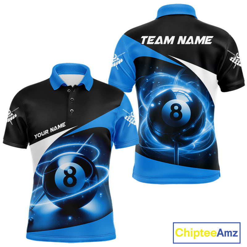 Blue 8 Ball Pool Billiard Shirt For Men Custom Glowing Billiard Team Jersey Polo & 1/4 Zip TDM6341