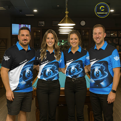 Blue 8 Ball Pool Billiard Shirt For Men Custom Glowing Billiard Team Jersey Polo & 1/4 Zip TDM6341