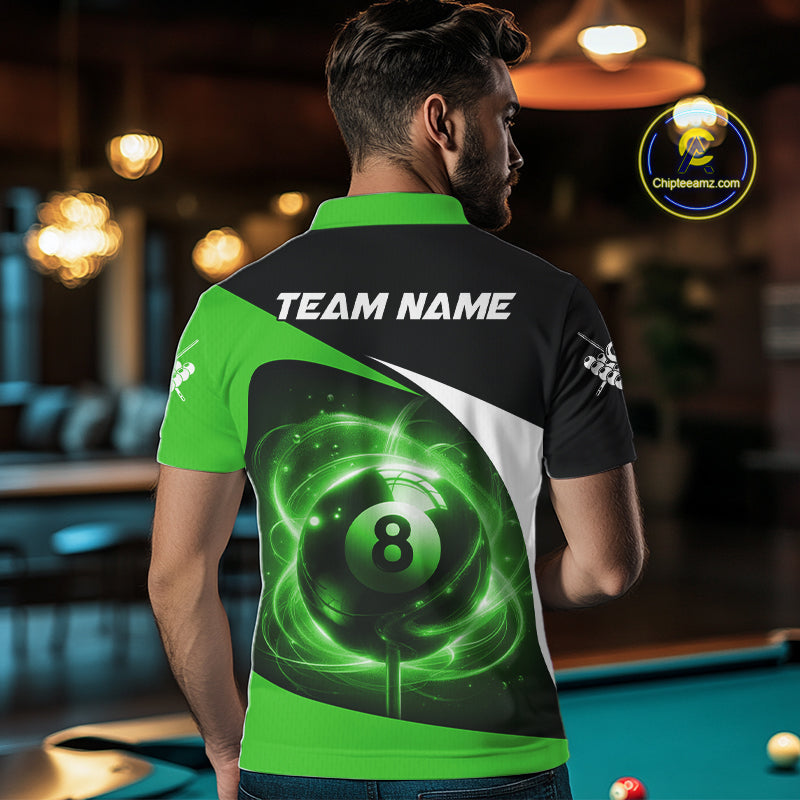 Green 8 Ball Pool Billiard Shirt For Men Custom Glowing Billiard Team Jersey Polo & 1/4 Zip TDM6342