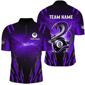 Personalized Thunder Lightning Cobra Snake Men Billiard Shirt, 8 Ball Billiard Team Jerseys |Purple TDM2749