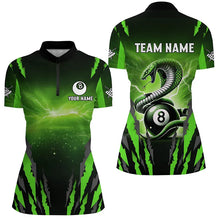 Load image into Gallery viewer, Personalized Thunder Lightning Cobra Snake Women Billiard Shirt, 8 Ball Billiard Team Jerseys |Green TDM2750