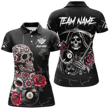 Load image into Gallery viewer, Personalized Red Funny Skull Roses 8 Ball Billiard Shirts For Women Custom Pool Team Shirts Designs TDM2755