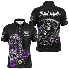 Load image into Gallery viewer, Personalized Purple Funny Skull Roses 8 Ball Billiard Shirts For Men Custom Pool Team Shirts Design TDM2756