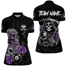 Load image into Gallery viewer, Personalized Purple Funny Skull Roses 8 Ball Billiard Shirts For Women Custom Pool Team Shirts Design TDM2756