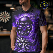 Load image into Gallery viewer, Purple Flame Skull Dartboard Shirt For Men Custom Darts League Team Jersey Polo &amp; Quarter Zip TDM5009