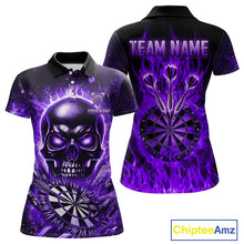 Load image into Gallery viewer, Purple Flame Skull Dartboard Shirt For Women Custom Darts League Team Jersey Polo &amp; Quarter Zip TDM5009