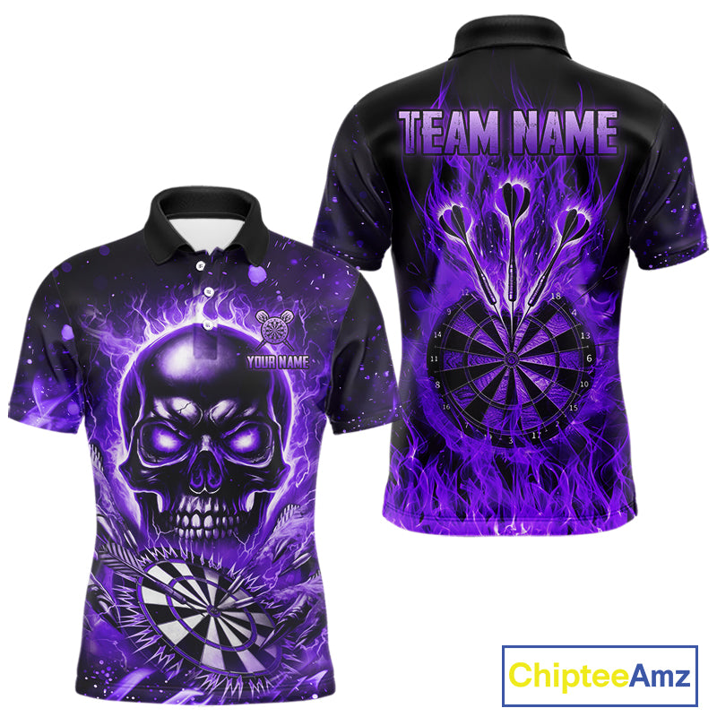 Purple Flame Skull Dartboard Shirt For Men Custom Darts League Team Jersey Polo & Quarter Zip TDM5009