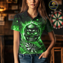 Load image into Gallery viewer, Green Flame Skull Dartboard Shirt For Women Custom Darts League Team Jersey Polo &amp; Quarter Zip TDM5010
