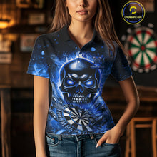Load image into Gallery viewer, Blue Flaming Skull Dartboard Shirt For Women Custom Darts League Team Jersey Polo &amp; Quarter Zip TDM5011