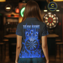 Load image into Gallery viewer, Blue Flaming Skull Dartboard Shirt For Women Custom Darts League Team Jersey Polo &amp; Quarter Zip TDM5011