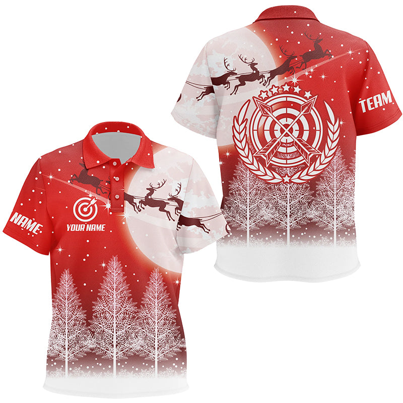 Funny Christmas Pine Trees Archery Polo Shirts For Kid Custom Cute Christmas Shirts For Archers TDM0591