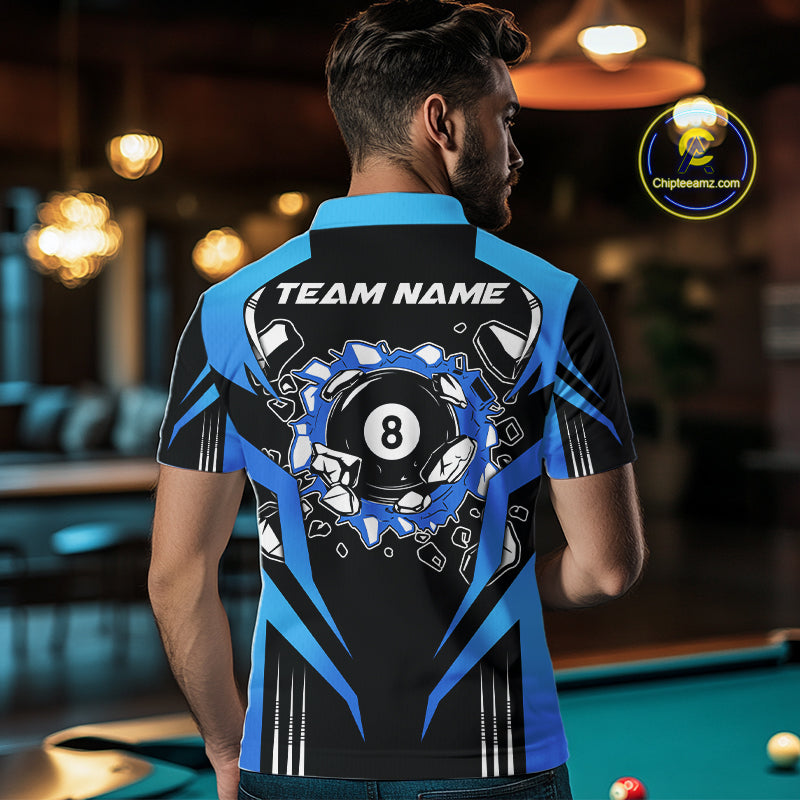 Funny Break 8 Ball Billiard Shirt For Men Custom Black And Blue Pool Team Jersey Polo, 1/4 Zip TDM6099