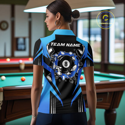 Funny Break 8 Ball Billiard Shirt For Women Custom Black And Blue Pool Team Jersey Polo, 1/4 Zip TDM6099