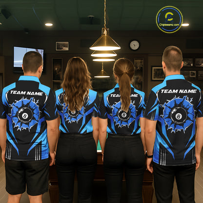 Black And Blue 8 Ball Break Billiard Shirt For Men Custom Pool Team Jersey Polo & Quarter Zip TDM6100
