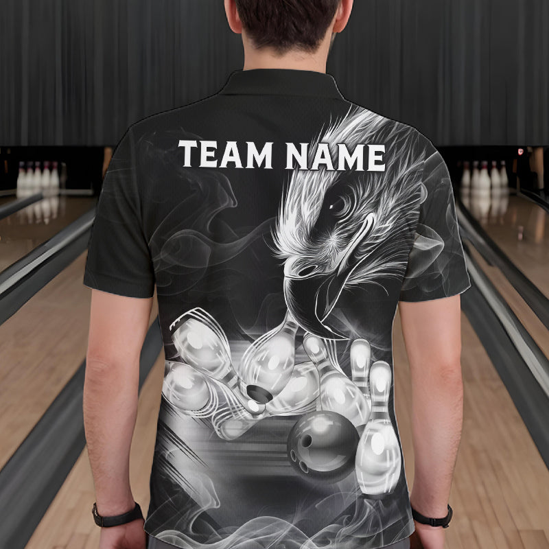 Black And White Custom Eagle Smoke Bowling Shirt For Men, Bowling Team Jersey Polo & 1/4 Zip TDM6356
