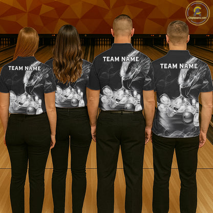 Black And White Custom Eagle Smoke Bowling Shirt For Women, Bowling Team Jersey Polo & 1/4 Zip TDM6356
