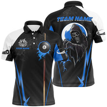 Load image into Gallery viewer, Funny Grim Reaper Ball 8 Fire Custom Men Billiard Shirts, Best 8 Ball Pool Jerseys |Blue TDM2035