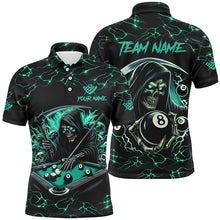 Load image into Gallery viewer, Turquoise Funny Death Skeleton 8 Ball Pool Men Billiard Shirts Custom Lightning Billiard Jerseys TDM2040