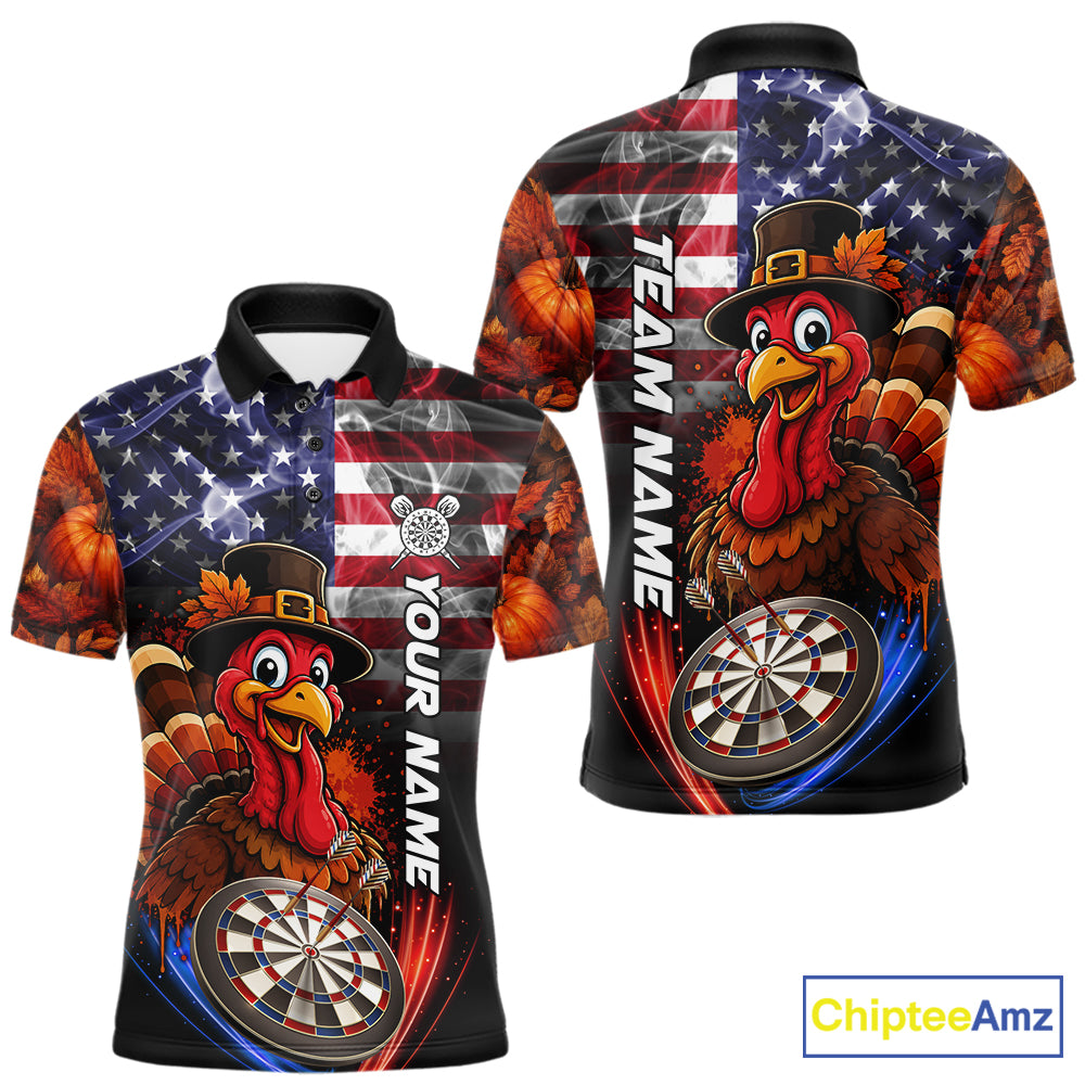 American Flag Smoke Turkey Darts Shirt For Men Custom Patriotic Thanksgiving Darts Team Jersey TDM7262
