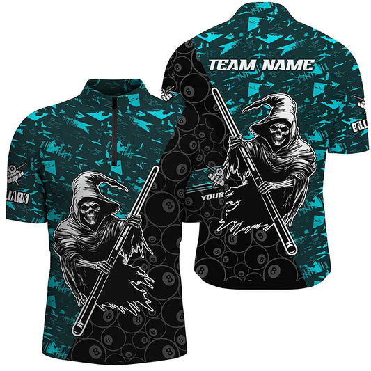 Personalized Cyan Abstract Grim Reaper Men Billiard Shirts, Halloween  Billiard Jerseys TDM2760