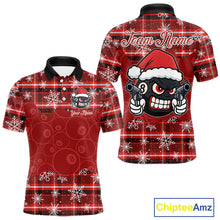Load image into Gallery viewer, Funny Santa 8 Ball Pool Men's Billiard Shirt Custom Red Plaid Snowflake Christmas Billiard Jersey TDM5223