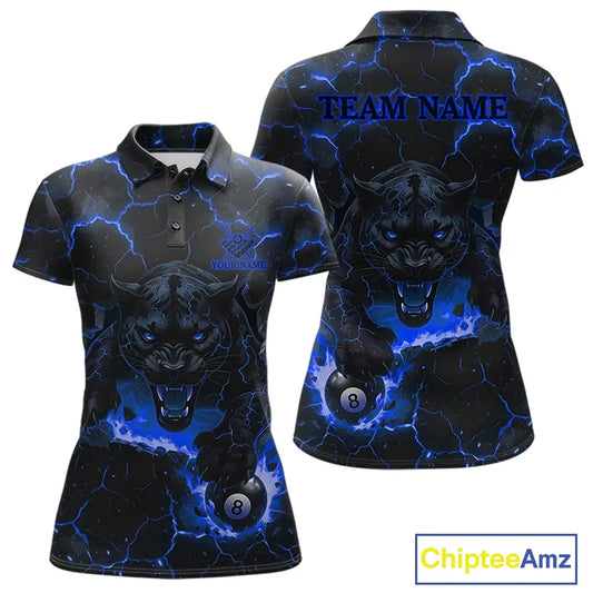 Blue 8 Ball Panther Fire Billiard Shirt For Women Custom Pool Team Shirt, Billiard League Jersey TDM5484