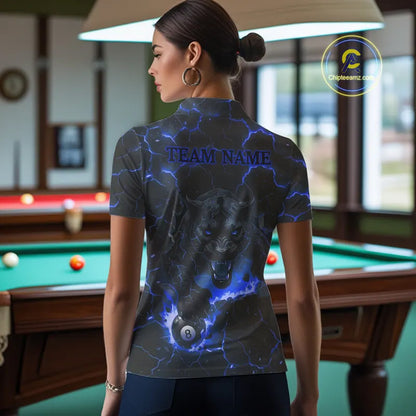 Blue 8 Ball Panther Fire Billiard Shirt For Women Custom Pool Team Shirt, Billiard League Jersey TDM5484