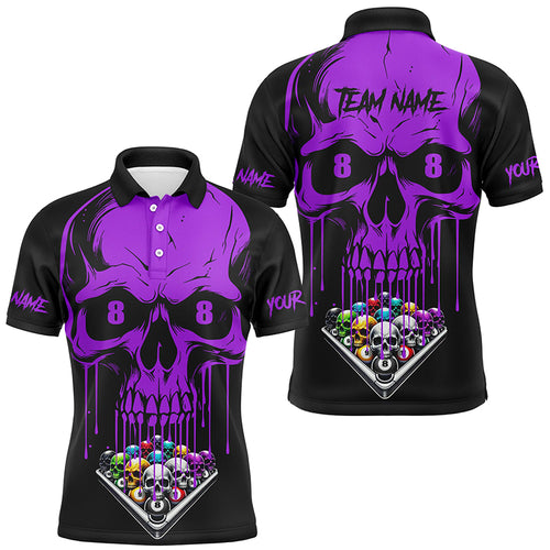 Personalized Skull Billiard Balls Funny Pool Shirts For Men, Unique Billiard Jersey Apparel |Purple TDM2777