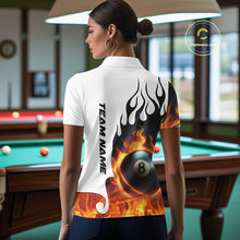 Load image into Gallery viewer, Personalized Orange 8 Ball Fire Flame Women's Billiard Shirt Custom Pool Team Jersey Polo &amp; 1/4 Zip TDM5229