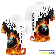 Load image into Gallery viewer, Personalized Orange 8 Ball Fire Flame Men's Billiard Shirt Custom Pool Team Jersey Polo &amp; 1/4 Zip TDM5229
